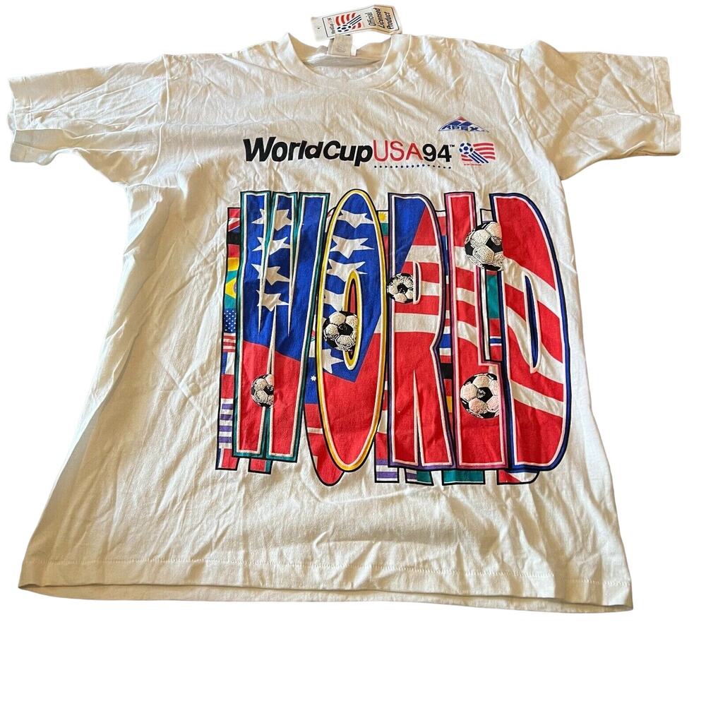 Vintage World Cup USA 94 Apex One TShirt Soccer Wrap Around New Sz L Puff Print